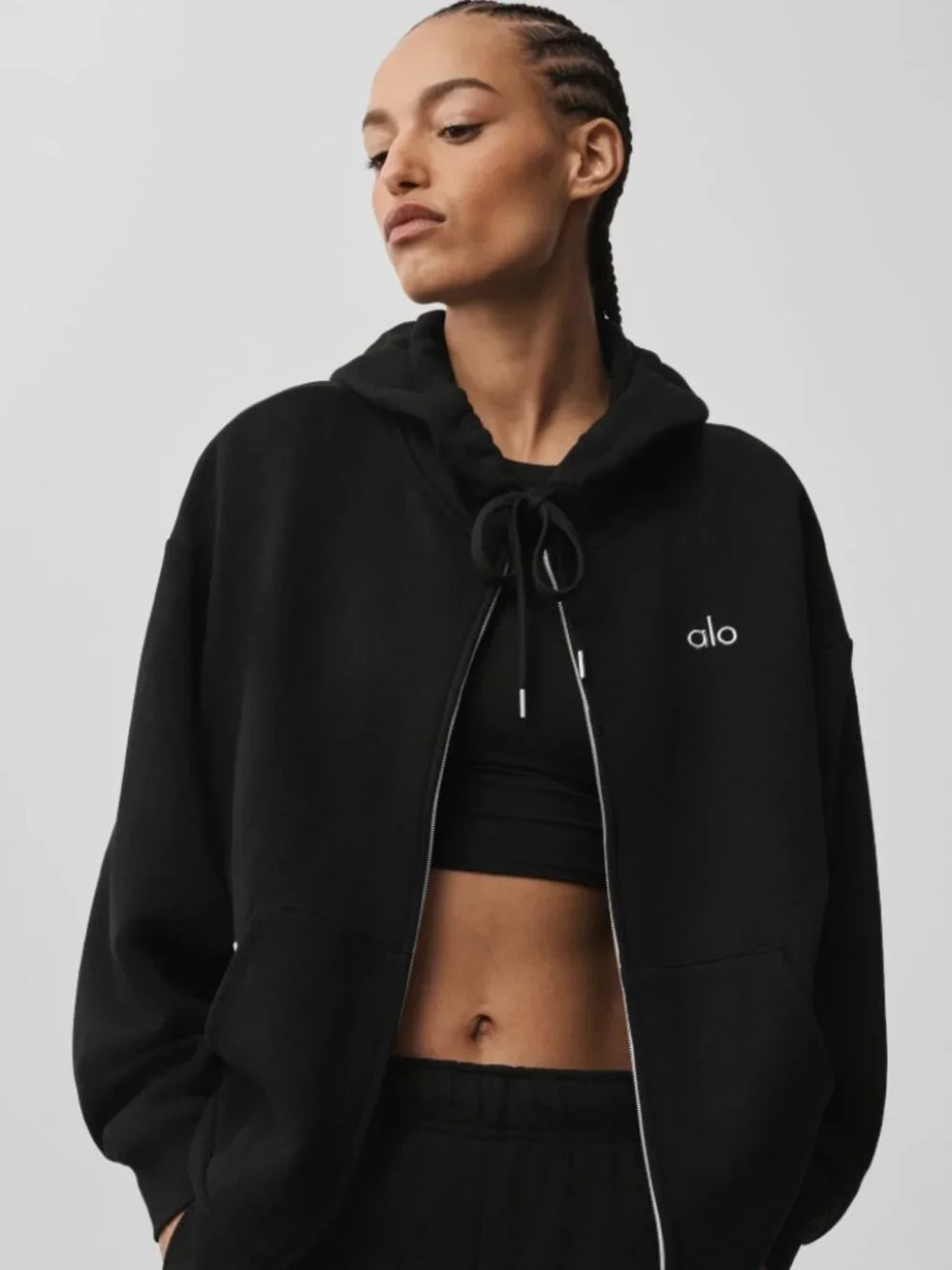Alo Yoga Accolade Full Zip Hoodie Black Sweatshirt Size XS - XL